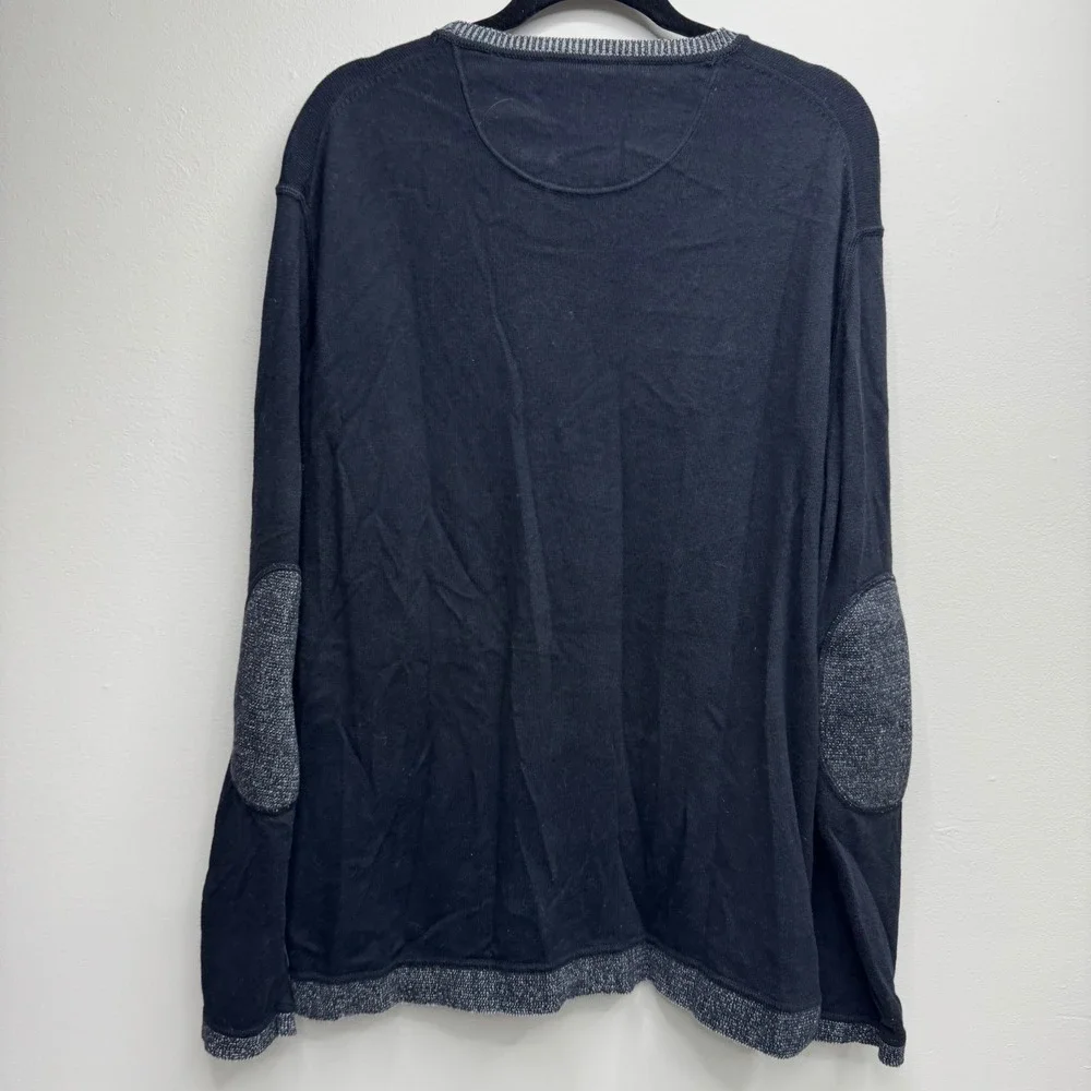 Tommy Bahama Mens XL Black Cotton Cashmere Pullover Sweater Elbow Patches